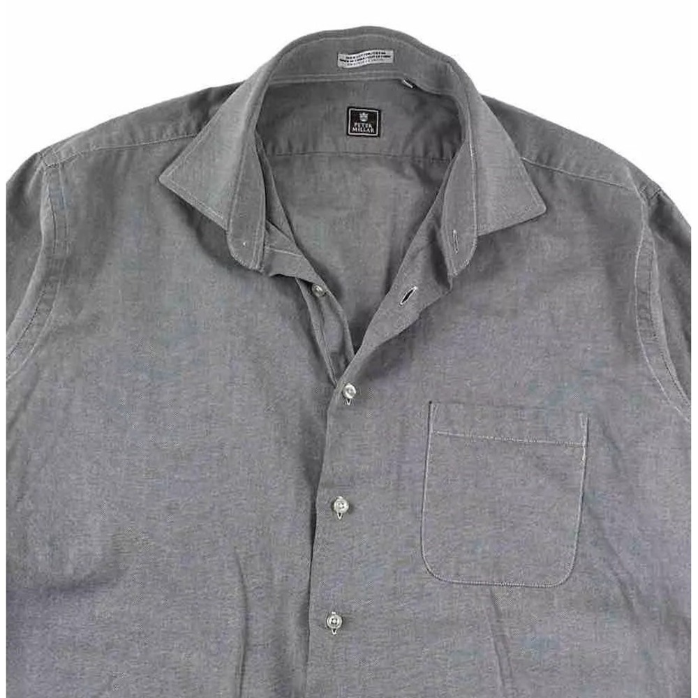 Peter Millar Oxford Shirt‎ Men Large 16.5 Gray Woven Cotton Spread Collar Dress